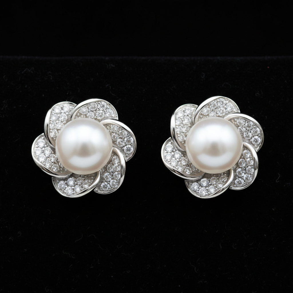 Pearl Floral Stud Earrings
