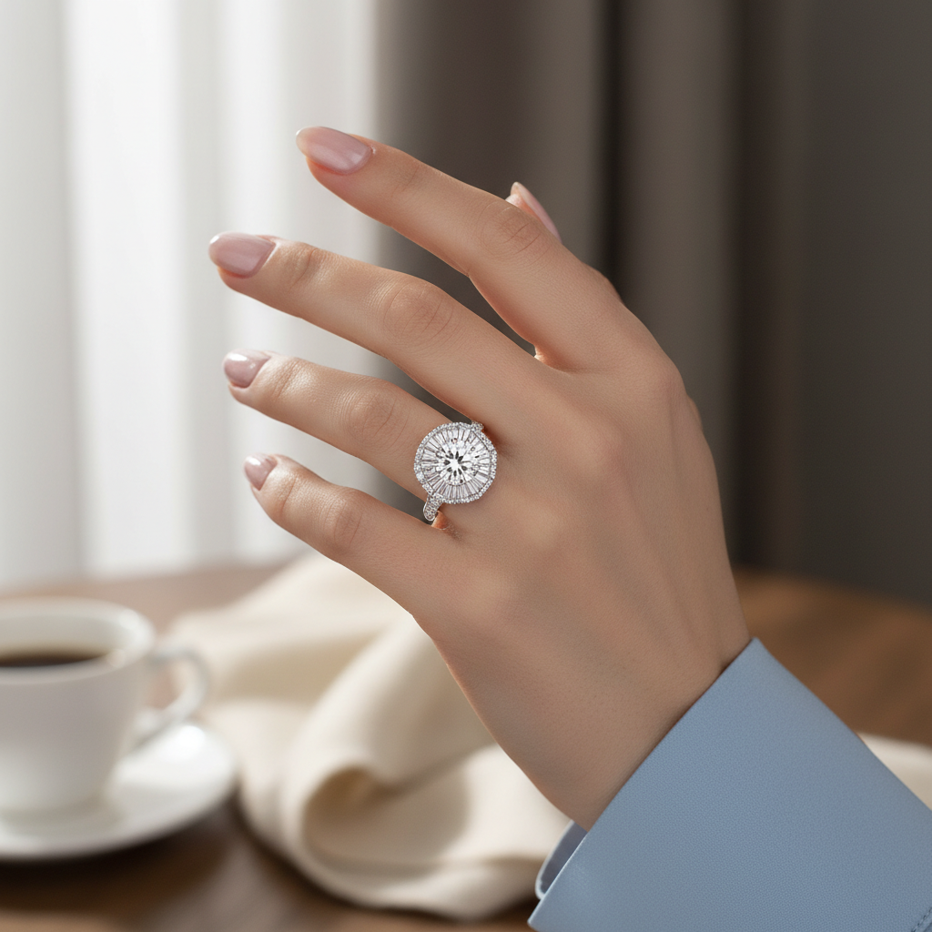 Diamond Cluster Ring – Worn on Hand