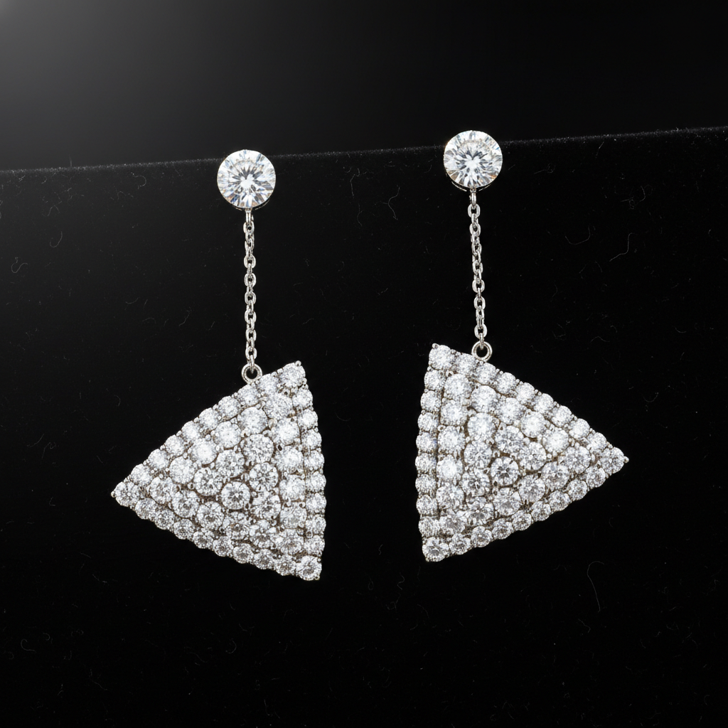 Diamond Pavé Triangle Drop Earrings