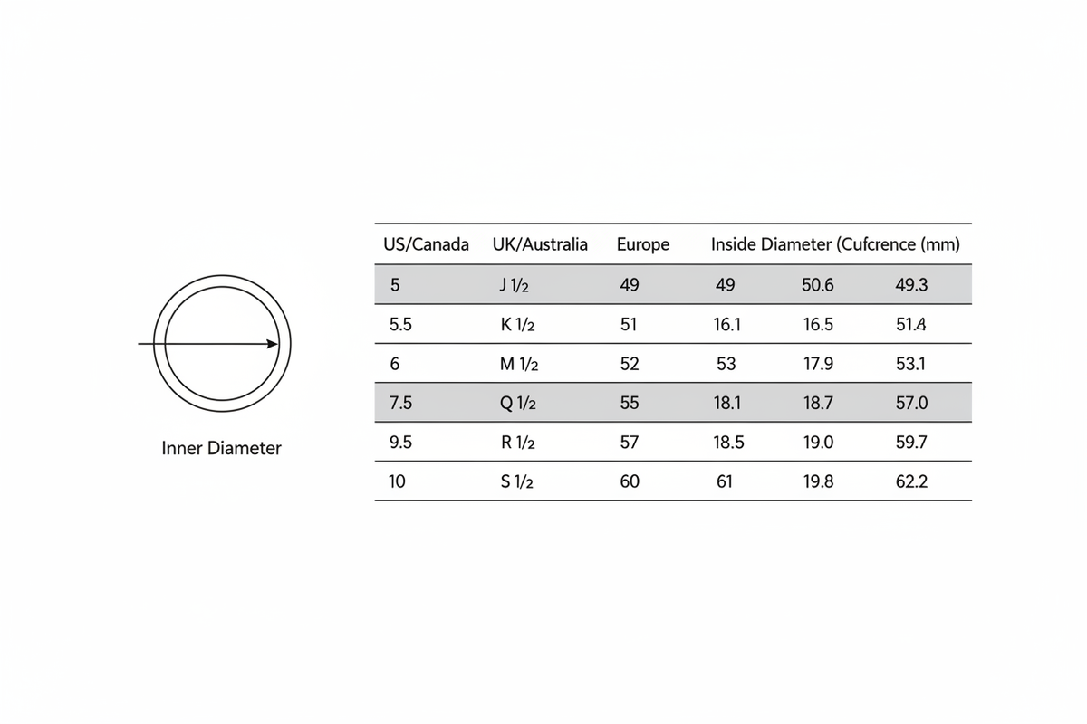 Ring Size Chart with Vector Ring
