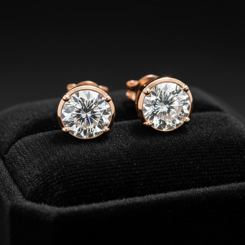 Rose Gold Diamond Studs – Velvet Box