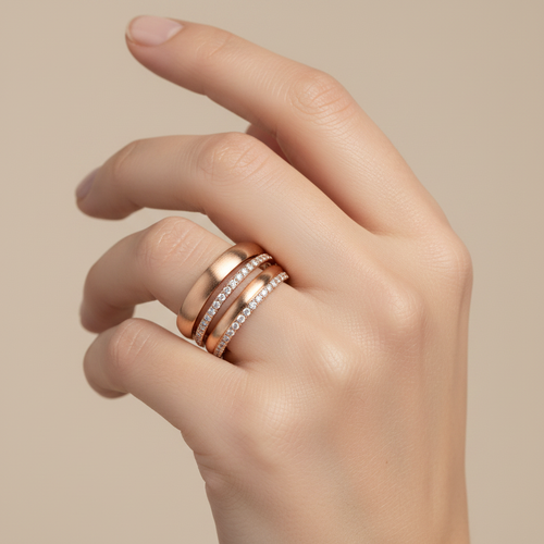 Stackable Rose Gold Band – On Finger